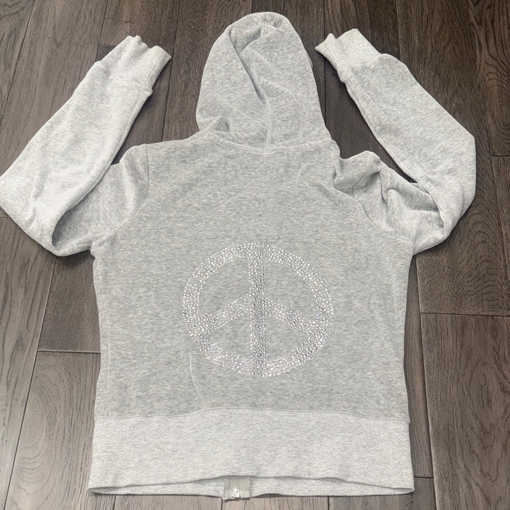 Romeo & Juliet velour like Hoodie zip up jacket with Rhinestone Peace Sign